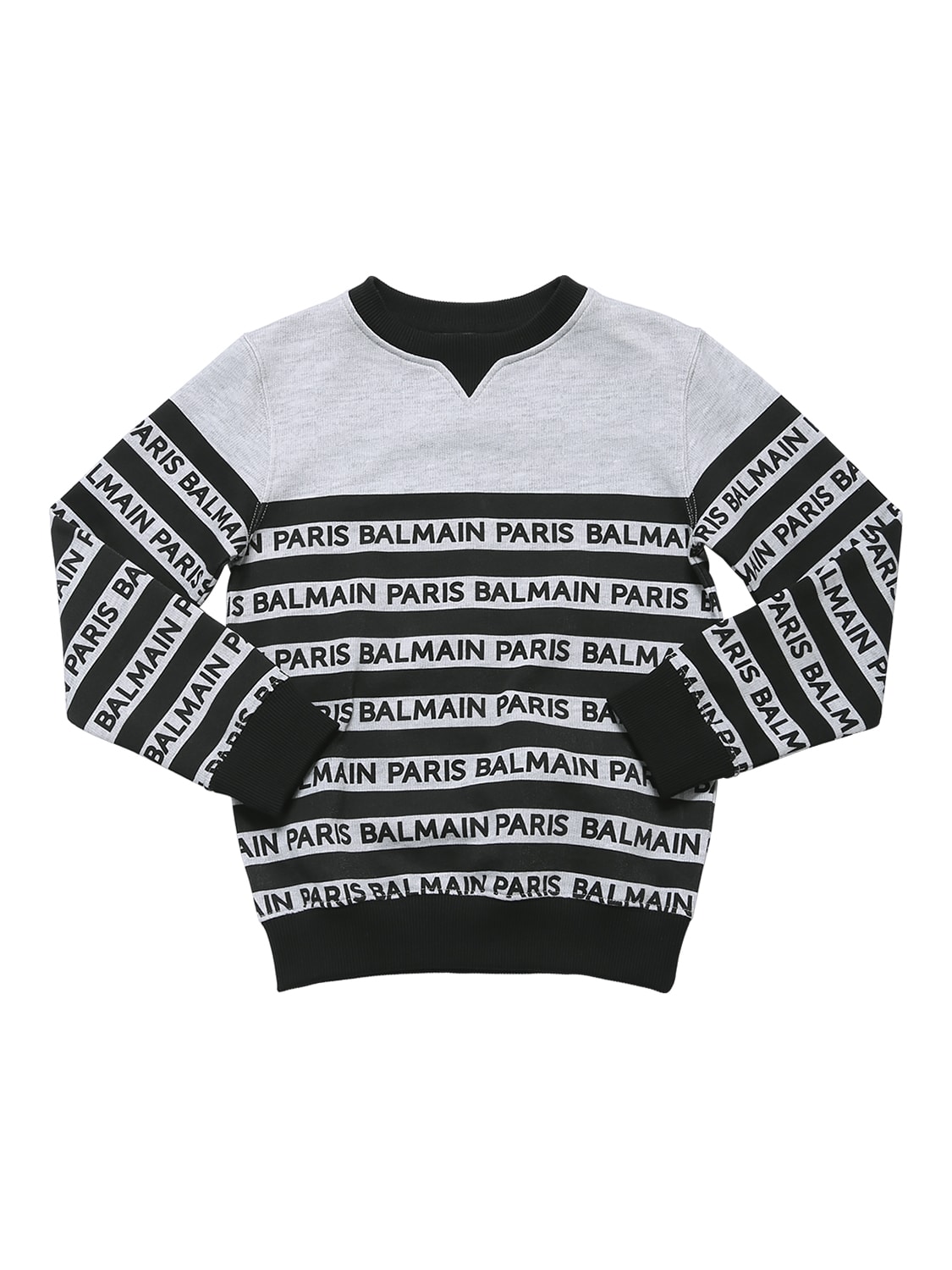 Balmain Kids' Striped Logo Print Cotton Sweatshirt In Grey,black
