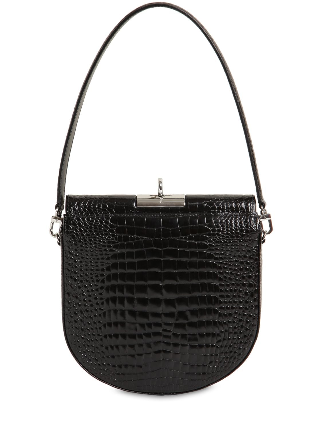 Gu_de Demilune Croc Embossed Leather Bag In Black