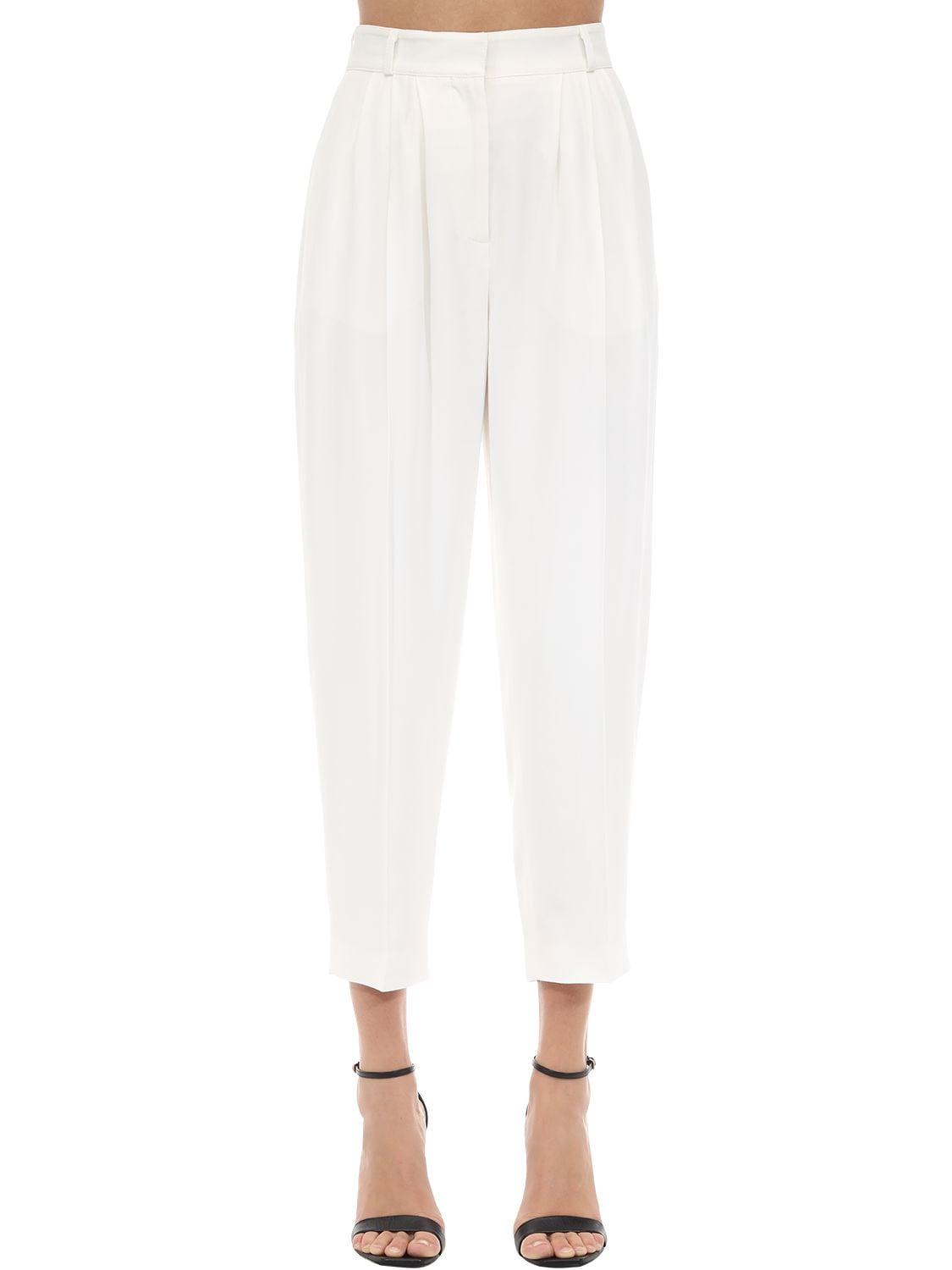 Alexander Mcqueen Cigarette Leaf Pleated Crepe Pants In White