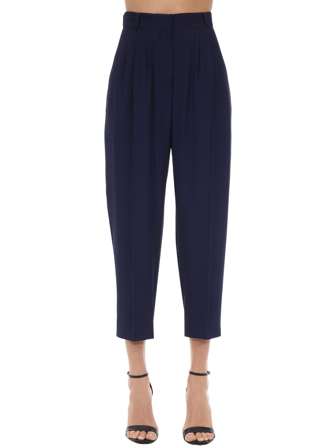 Alexander Mcqueen Pleated Wool-blend Crepe Tapered Pants In Sapphire