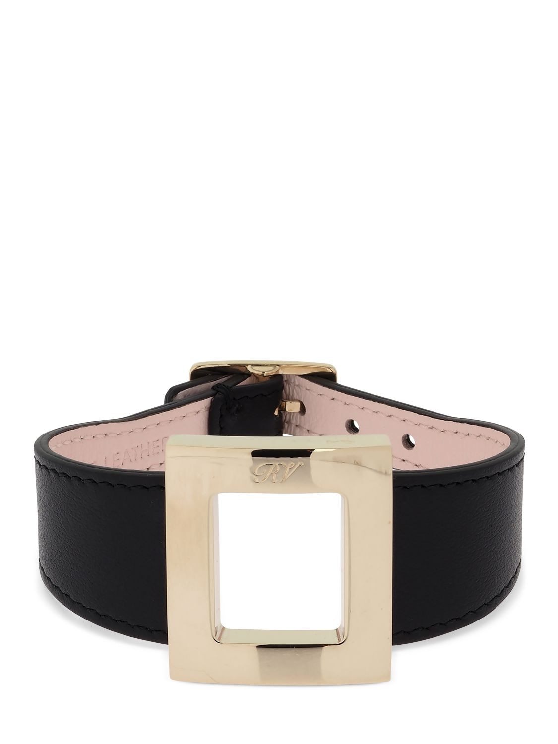 Roger Vivier Leather Bracelet W/ Metal Buckle In Black