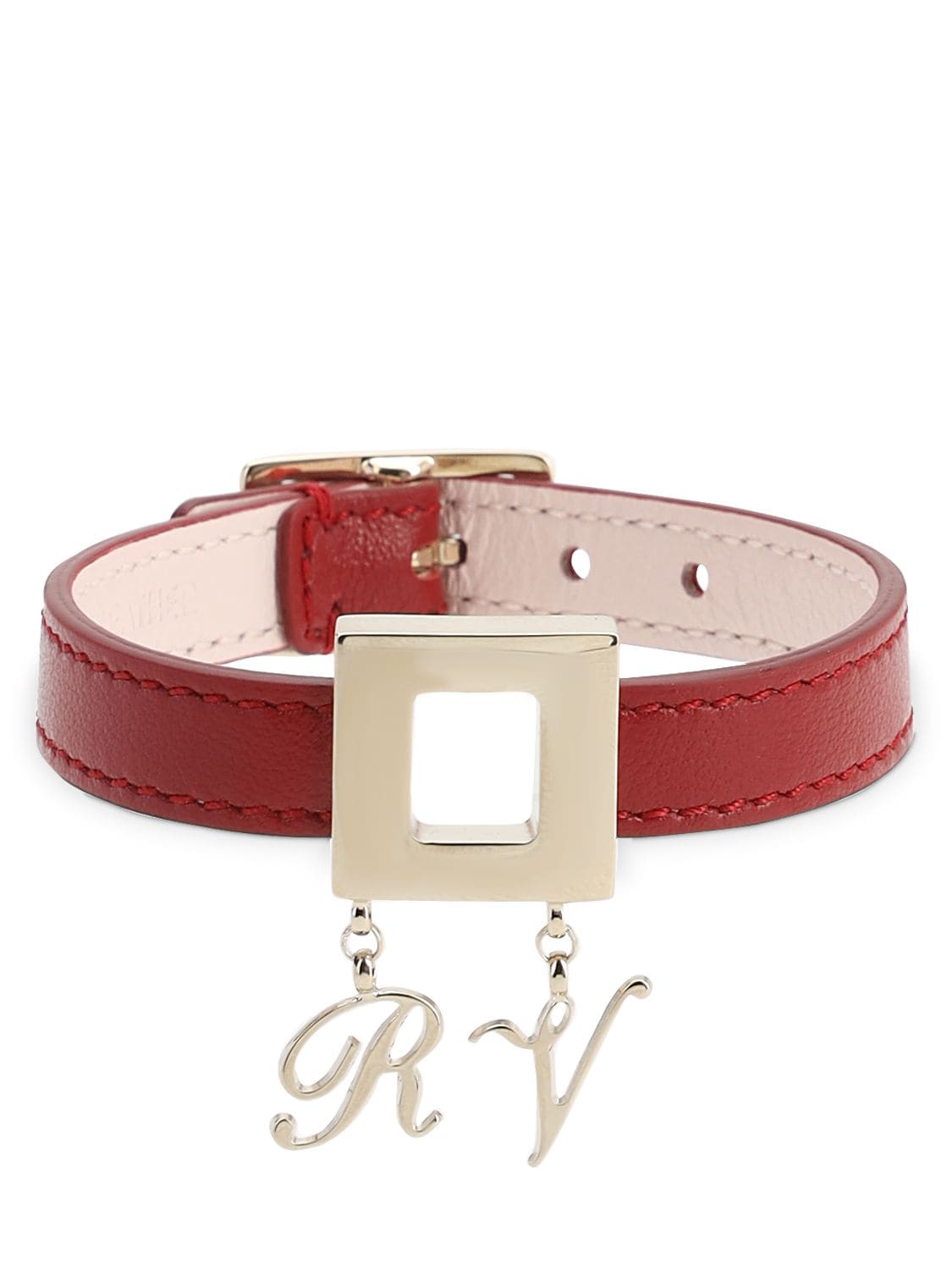 Roger Vivier Leather Bracelet W/metal Charm Buckle In Red