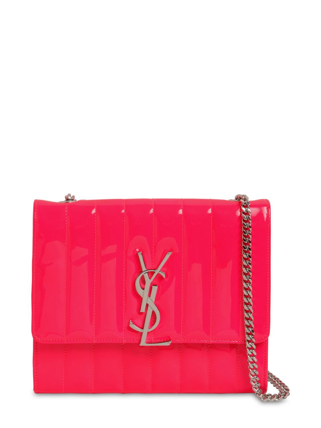 Saint Laurent Viki Quilted Leather Chain Wallet Bag In Neon Pink