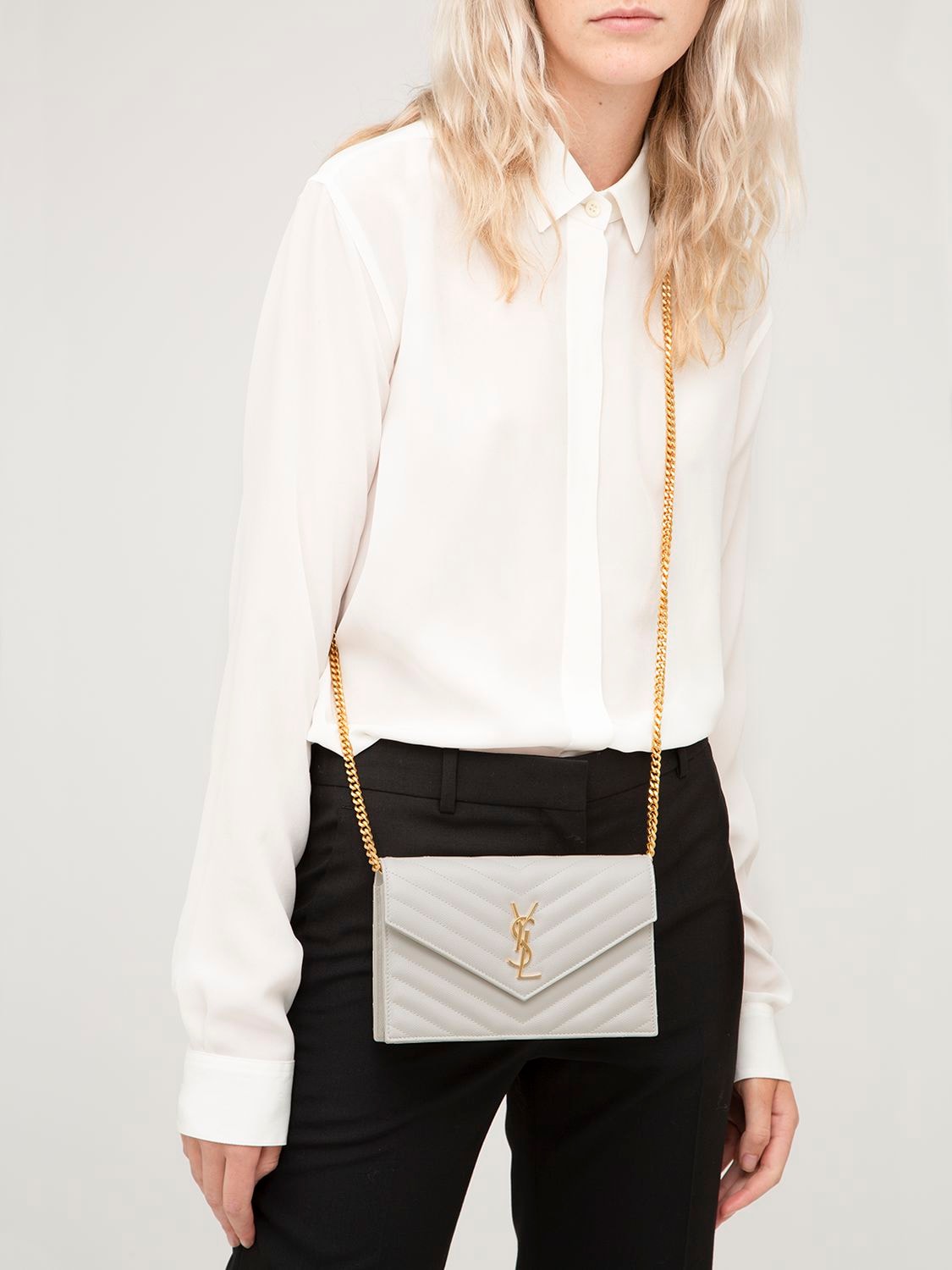 Saint Laurent Sm Monogram Quilted Leather Bag In Blanc Vintage