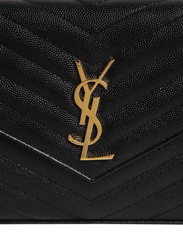 Shop Saint Laurent Monogram Embossed Leather Chain Wallet In Black