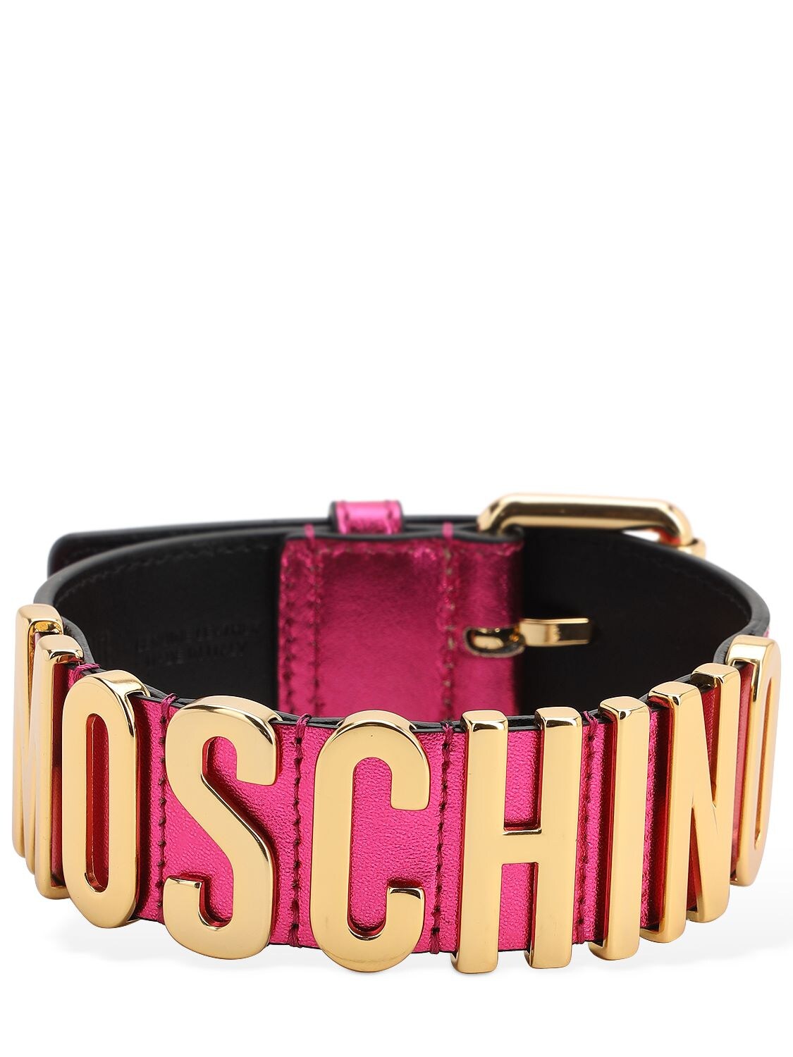 Moschino Logo Leather Choker In Fuchsia,gold | ModeSens
