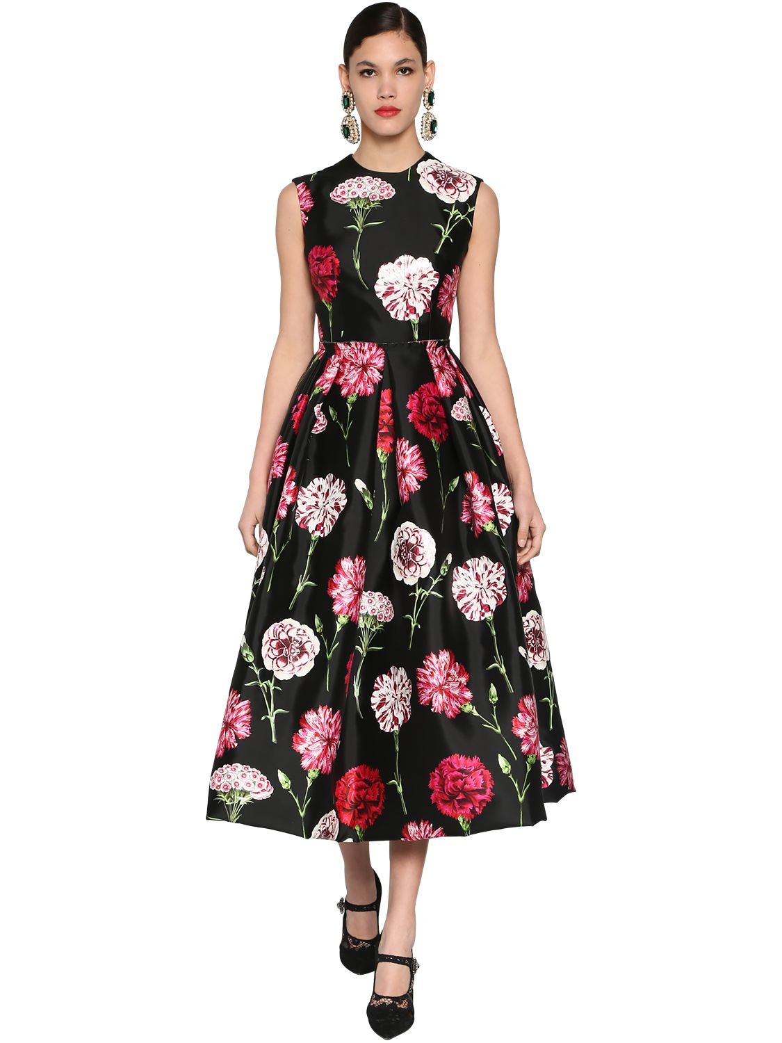 DOLCE & GABBANA FLOWER PRINTED SILK MIKADO MIDI DRESS,70IG4F015-SE4XMEM1