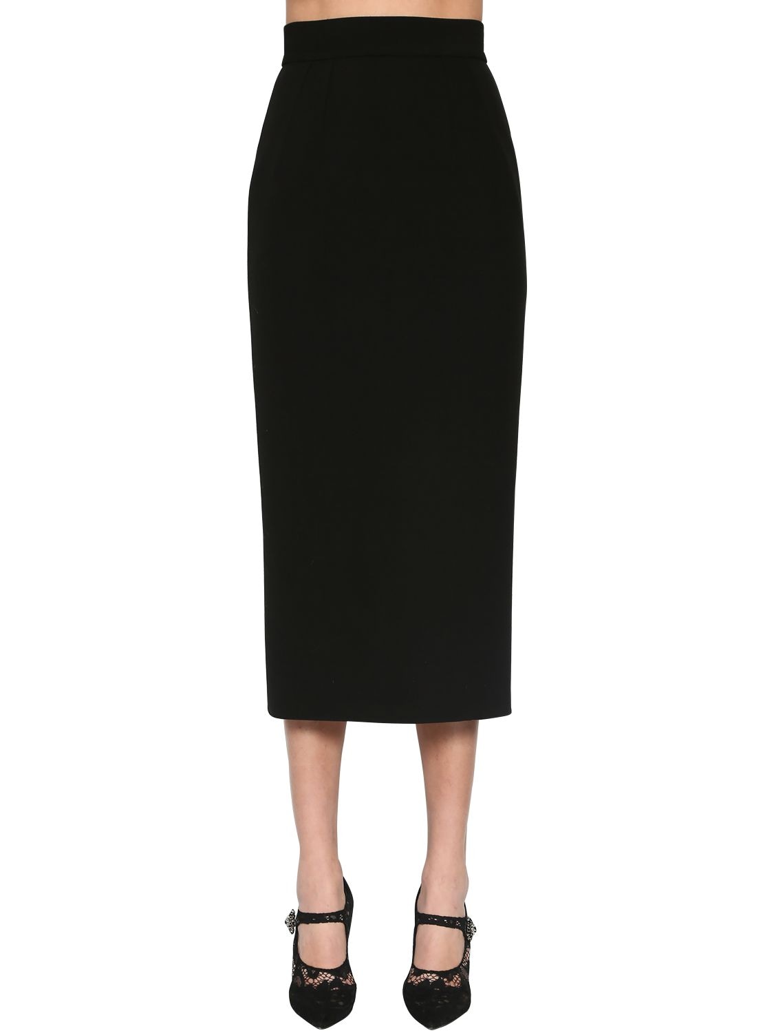 Dolce & Gabbana Pencil Stretch Wool Crepe Midi Skirt In Black
