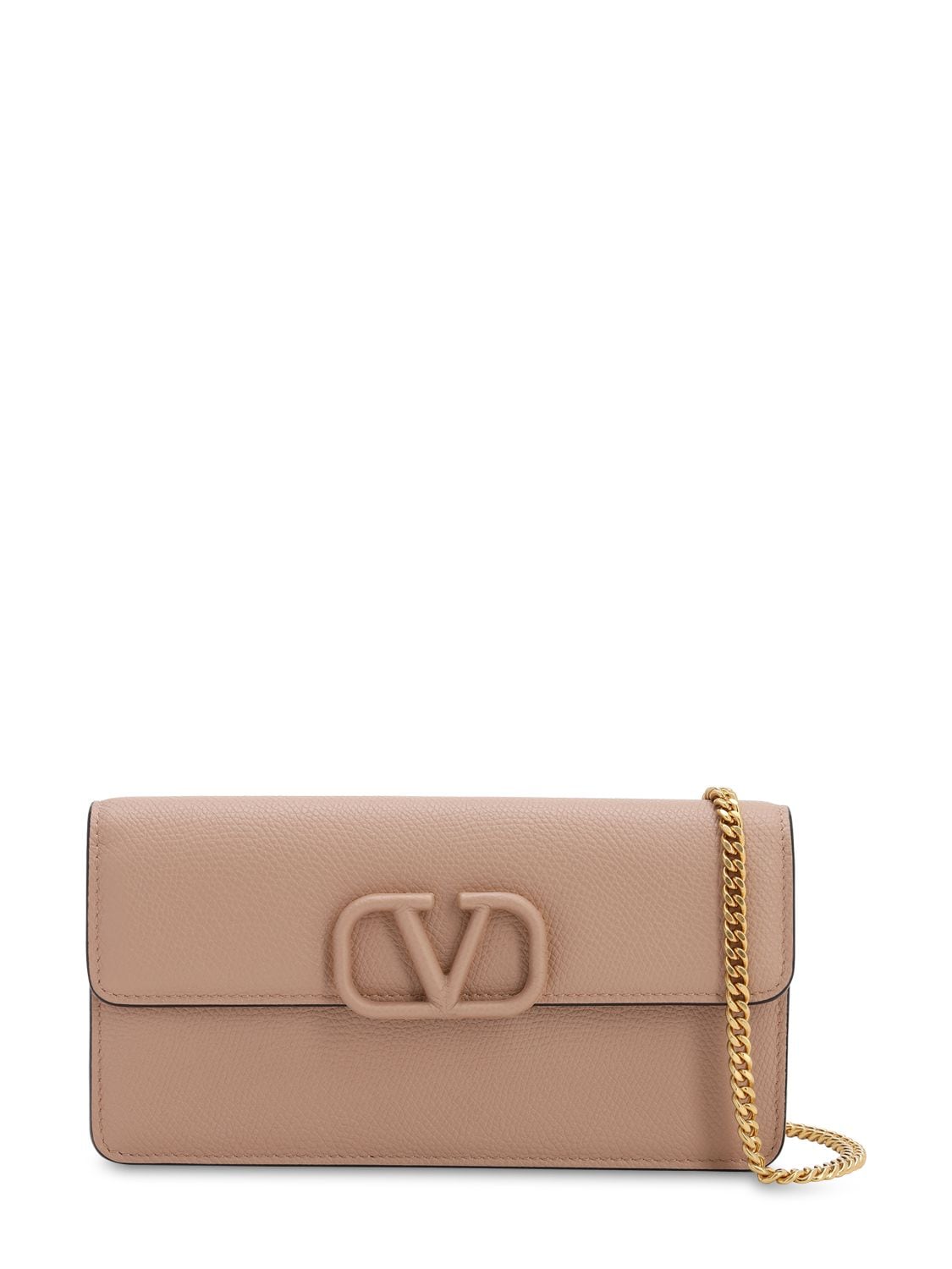 Valentino Garavani Vring Grained Leather Chain Wallet In Rose Canelle
