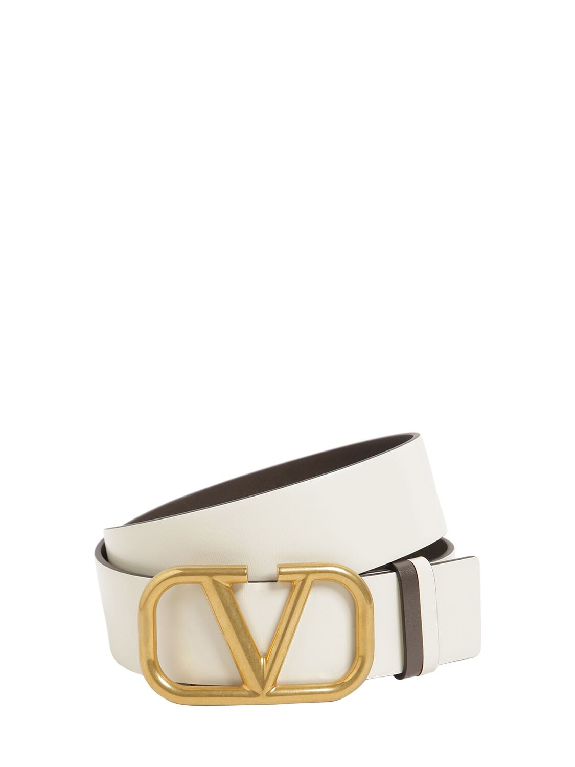Valentino Garavani 40mm Go Logo Reversible Leather Belt In White,grey
