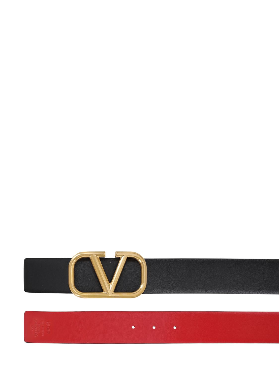 Valentino Garavani 4cm Reversible V Logo Leather Belt - Black,red