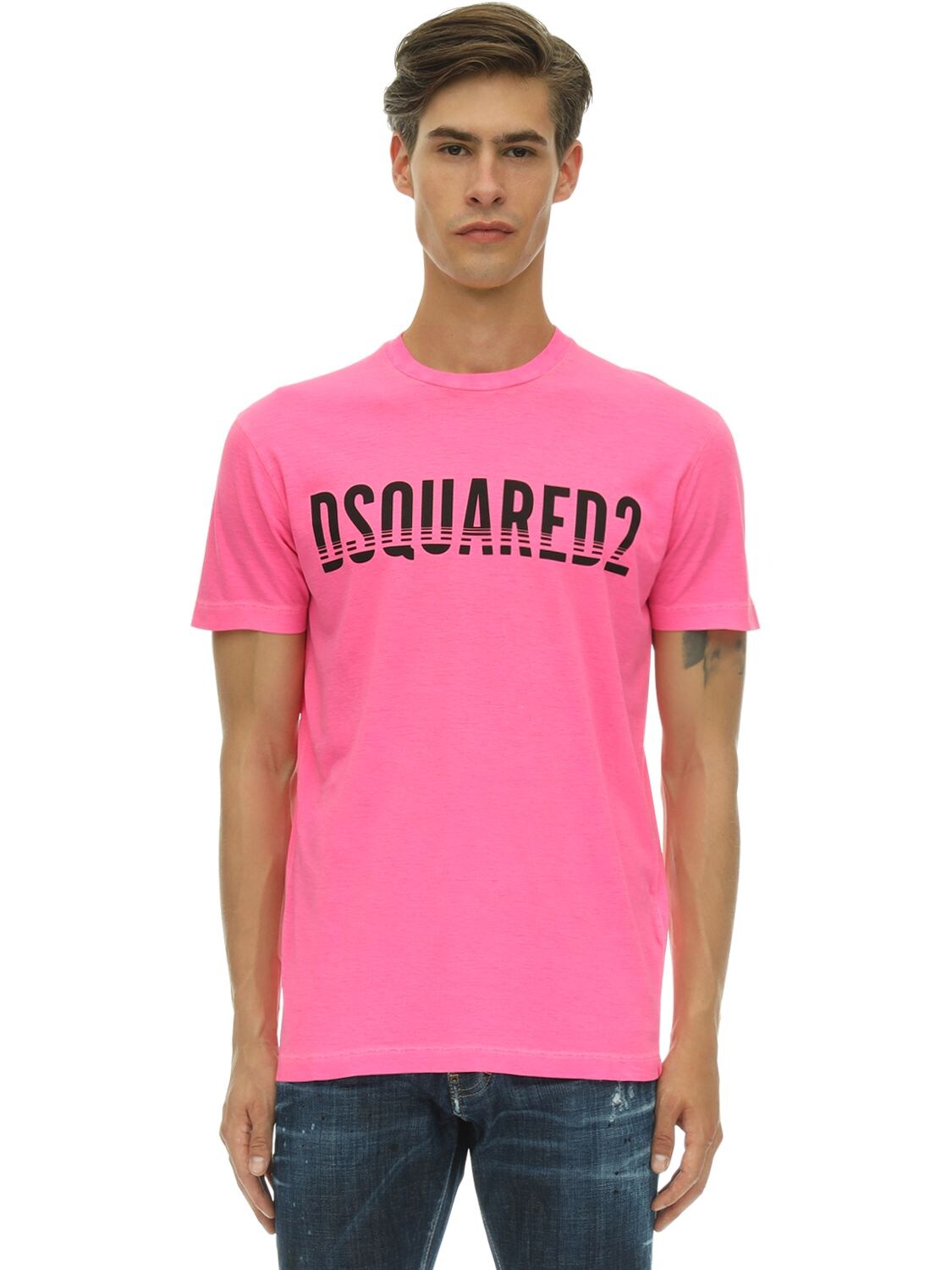 Dsquared2 Logo Printed Cotton Jersey T-shirt In Hot Pink