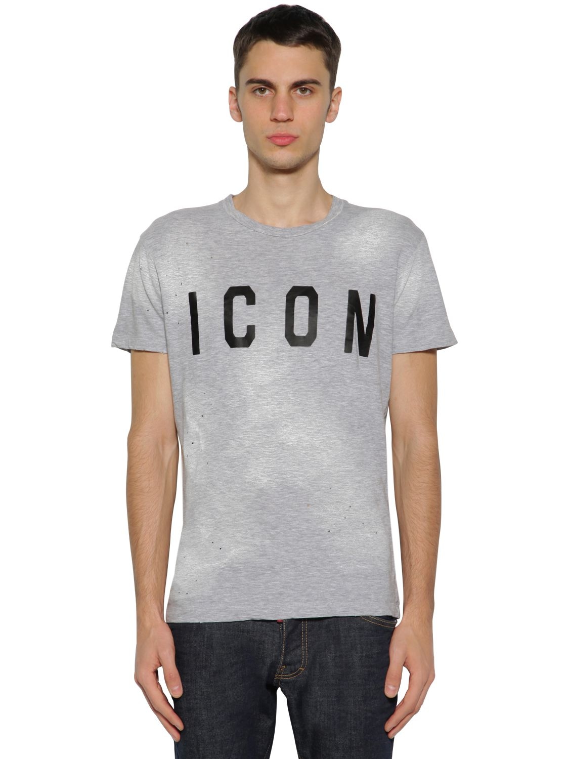 DSQUARED2 ICON PRINTED COTTON JERSEY T-SHIRT,70IG7E065-OTY40