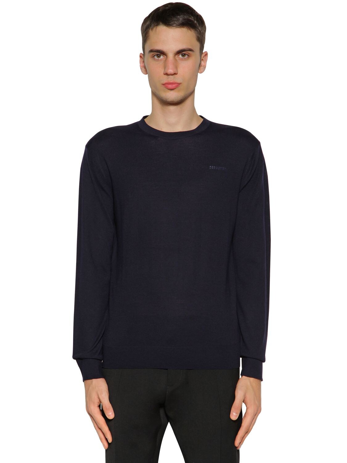 Dsquared2 Wool Knit Crewneck Jumper In Navy
