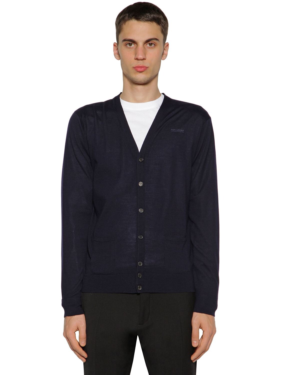 Dsquared2 Wool Knit Cardigan In Navy