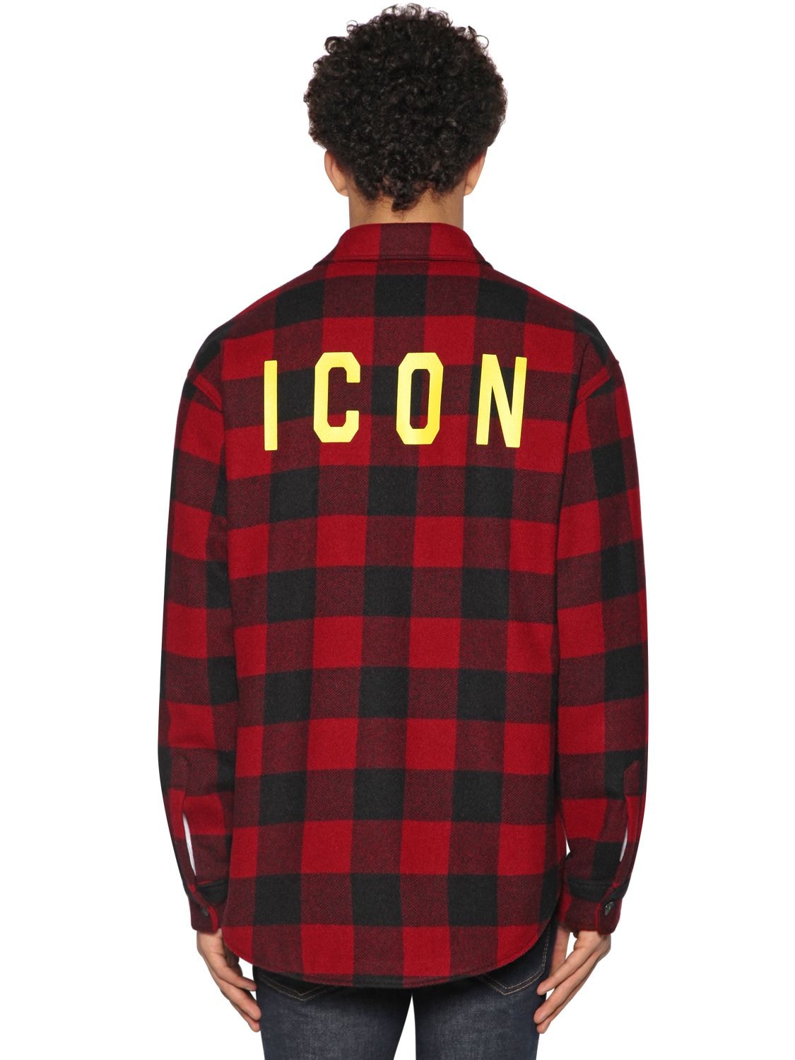Icon Print Check Wool Flannel Shirt
