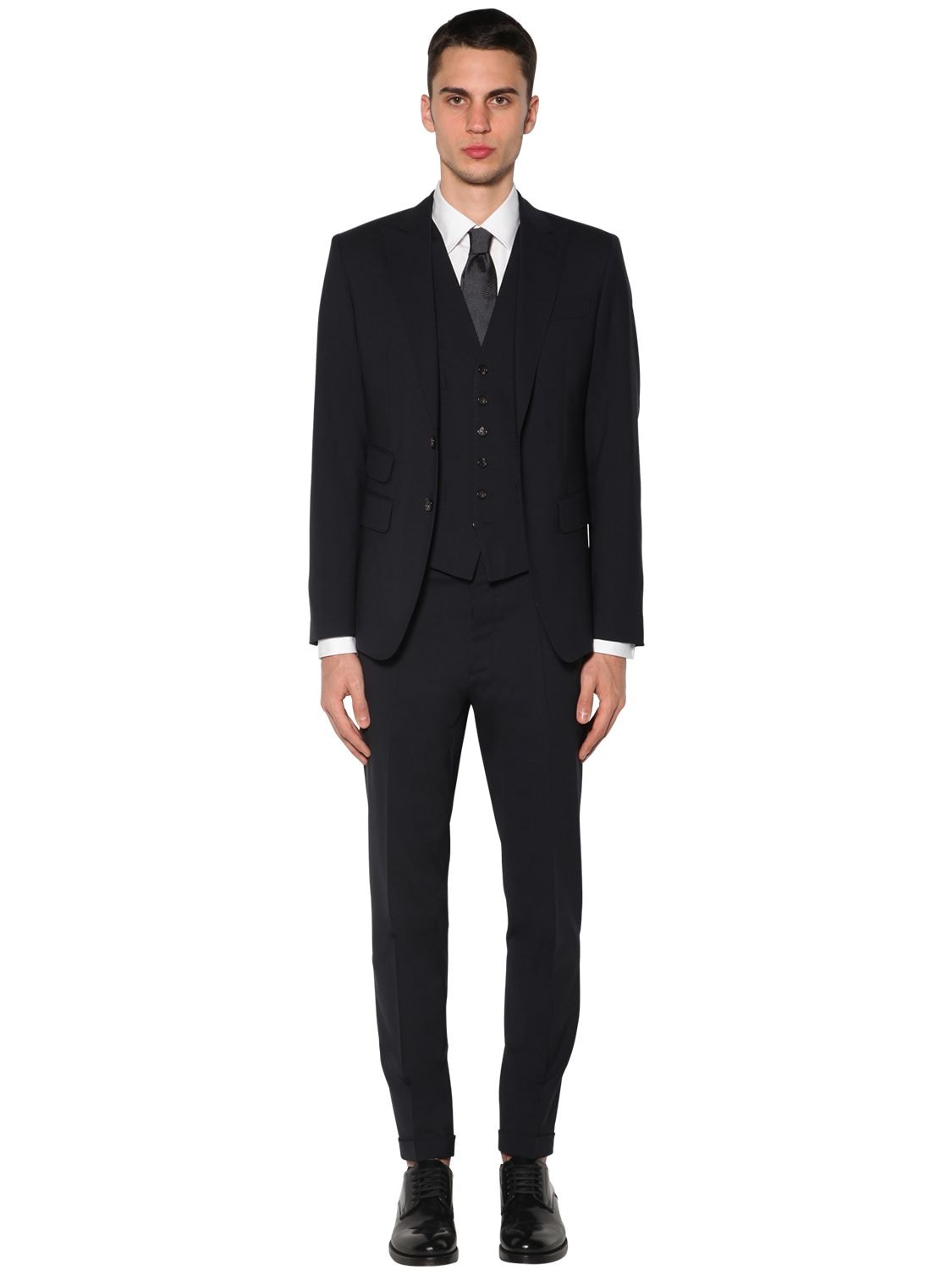 Dsquared2 London Three Piece Stretch Wool Suit In Navy