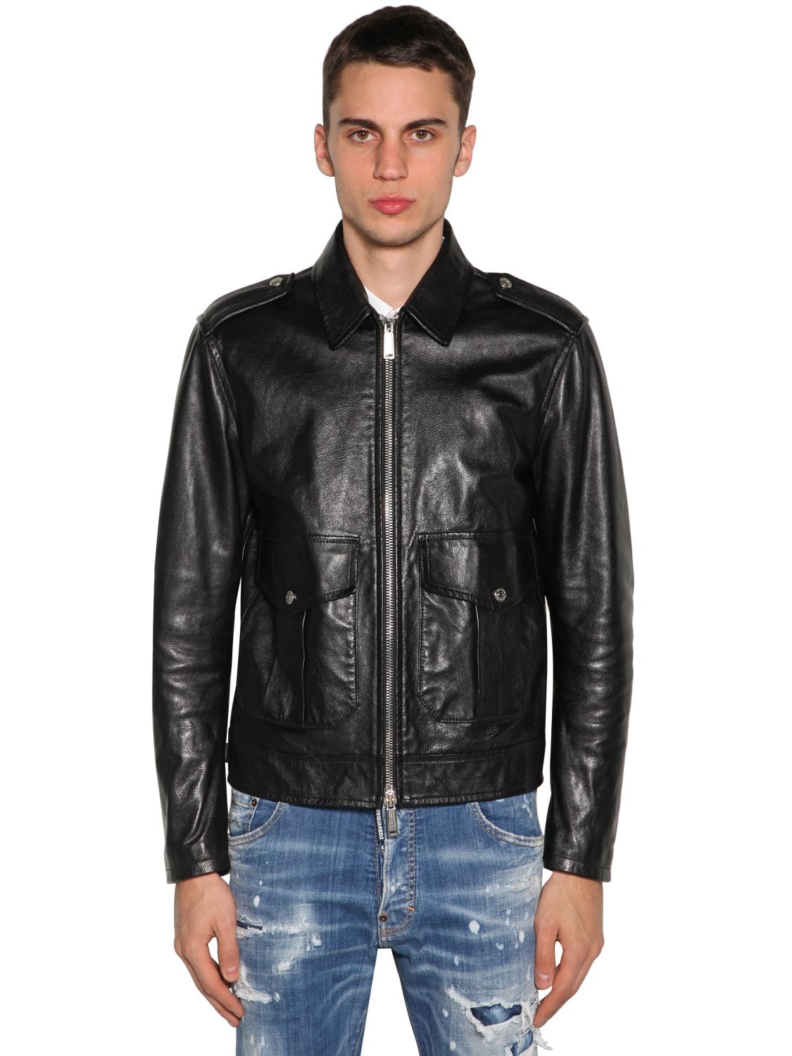 Dsquared2 Zip-up Leather Biker Jacket In Black