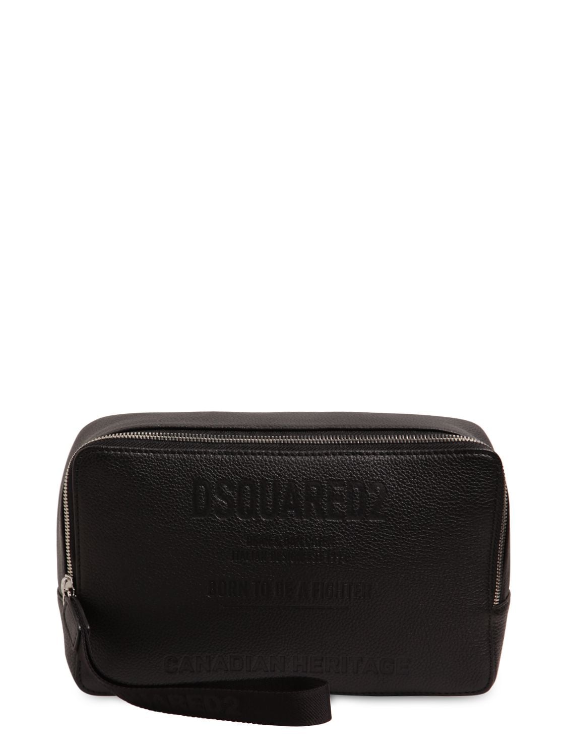 Dsquared2 Embossed Leather Toiletry Bag In Black