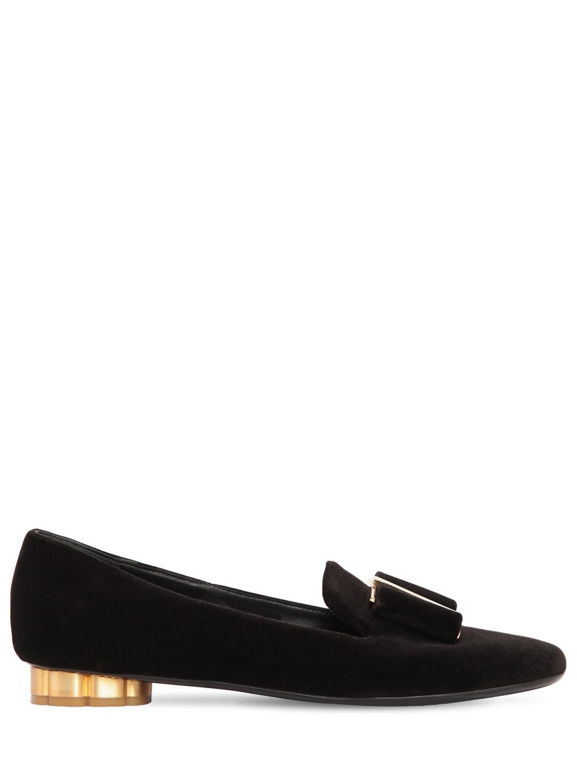 Ferragamo 20mm Sarno Velvet Loafers W/ Bow In Black
