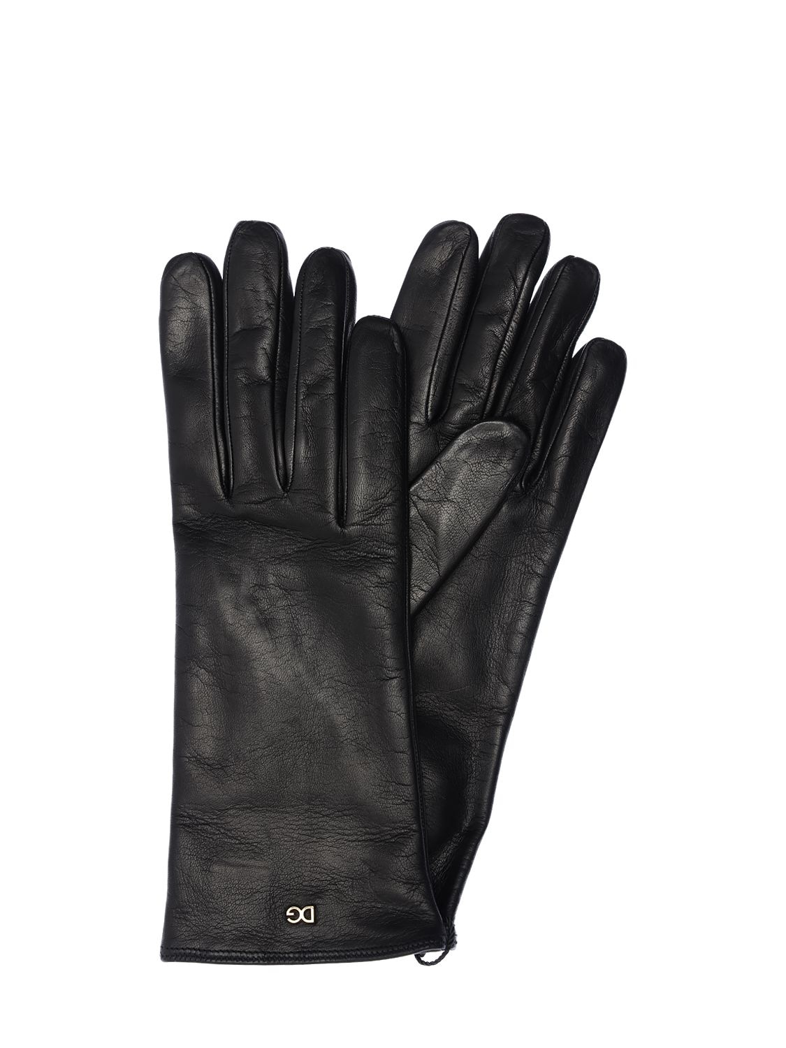 Dolce & Gabbana Logo Leather Gloves In Black
