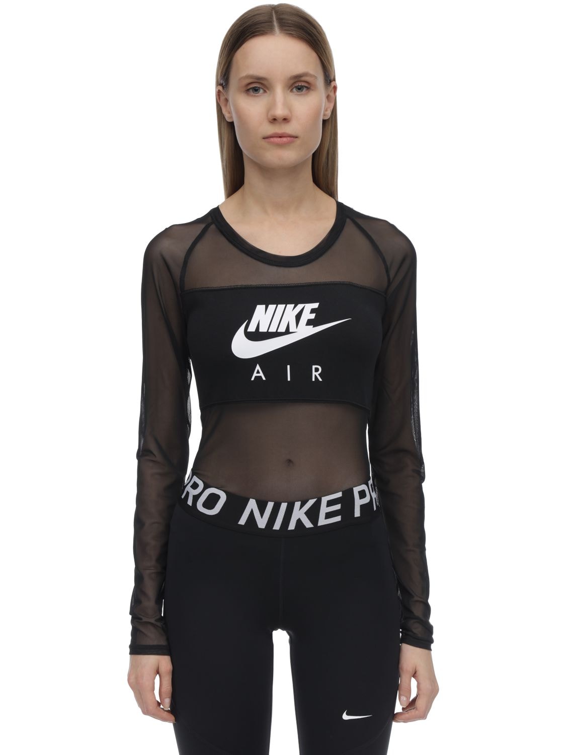 Nike Nsw Air Stretch Nylon Mesh Bodysuit In Black