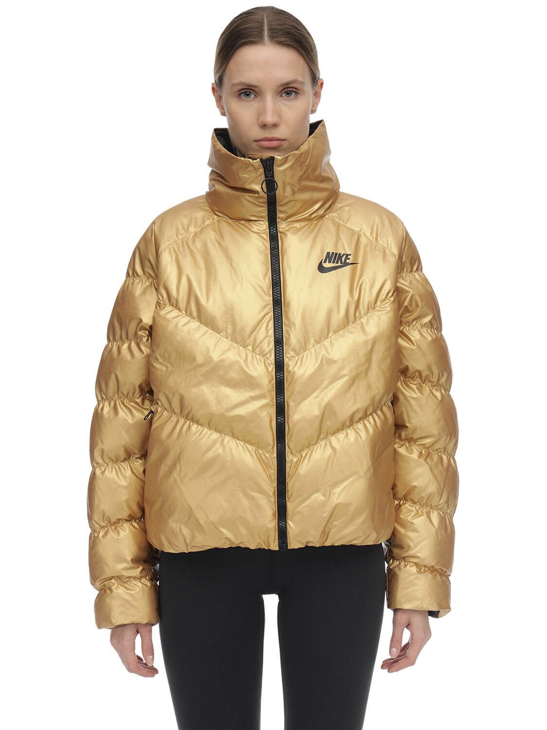 Nike Nsw Shine Nylon Puffer Jacket In Gold