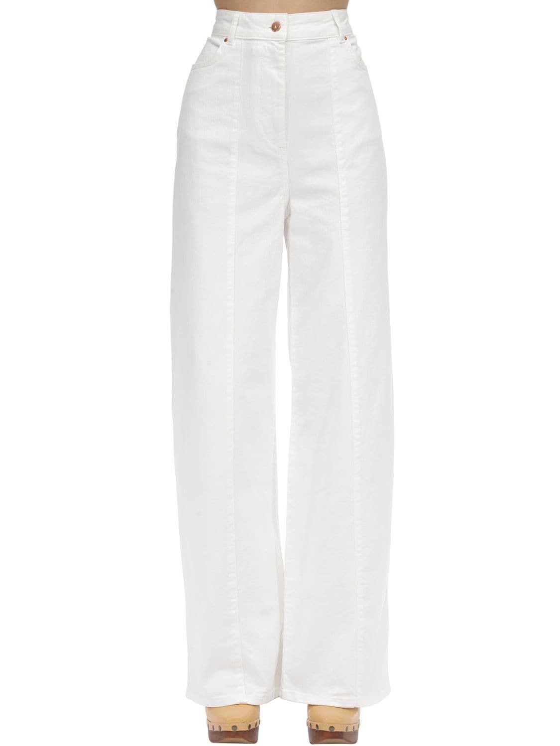 Aalto Cotton Blend Denim Jeans W/stitch Detail In Ivory