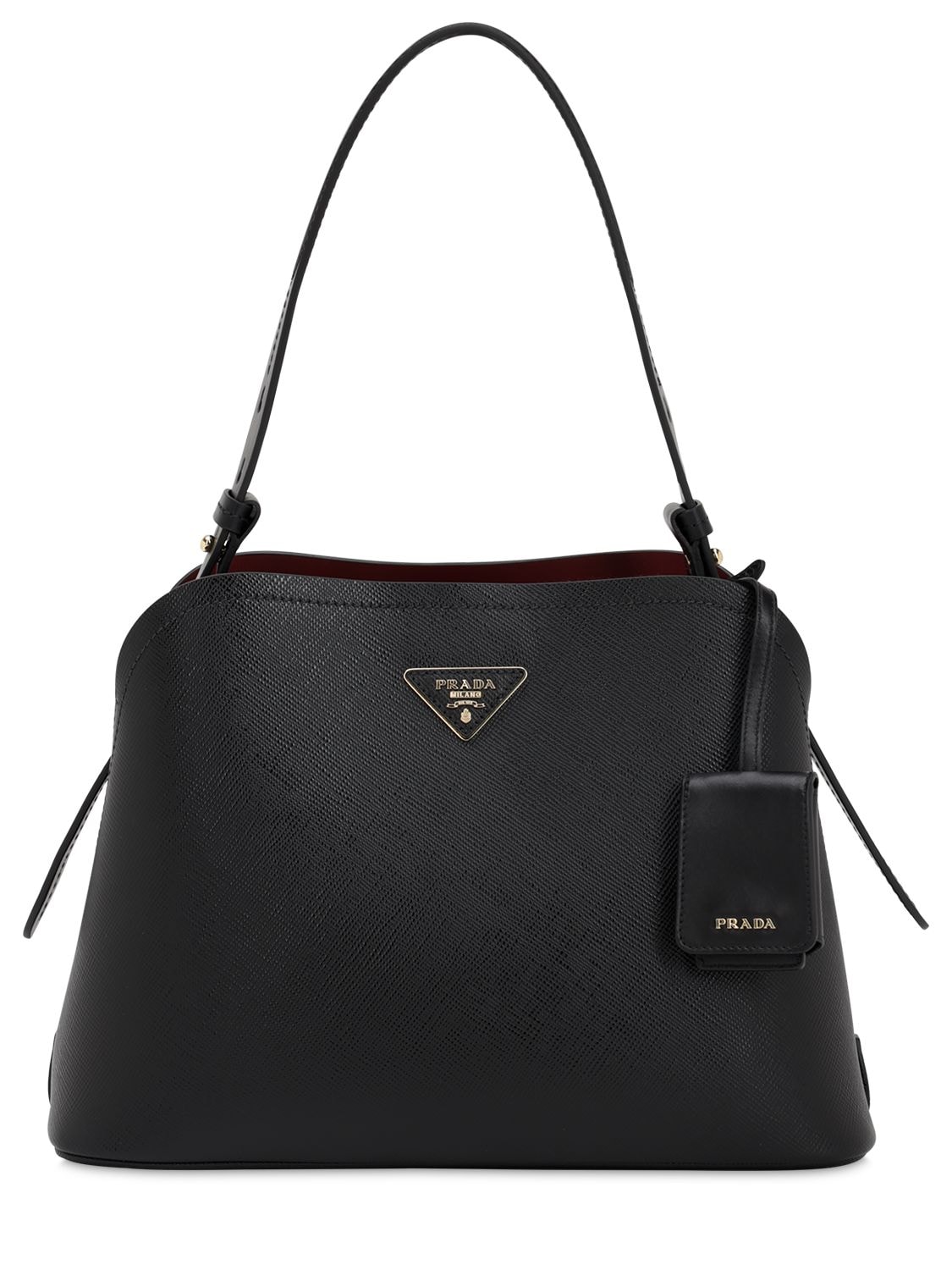 Prada Matinee Saffiano Leather Shoulder Bag In Black,cerise