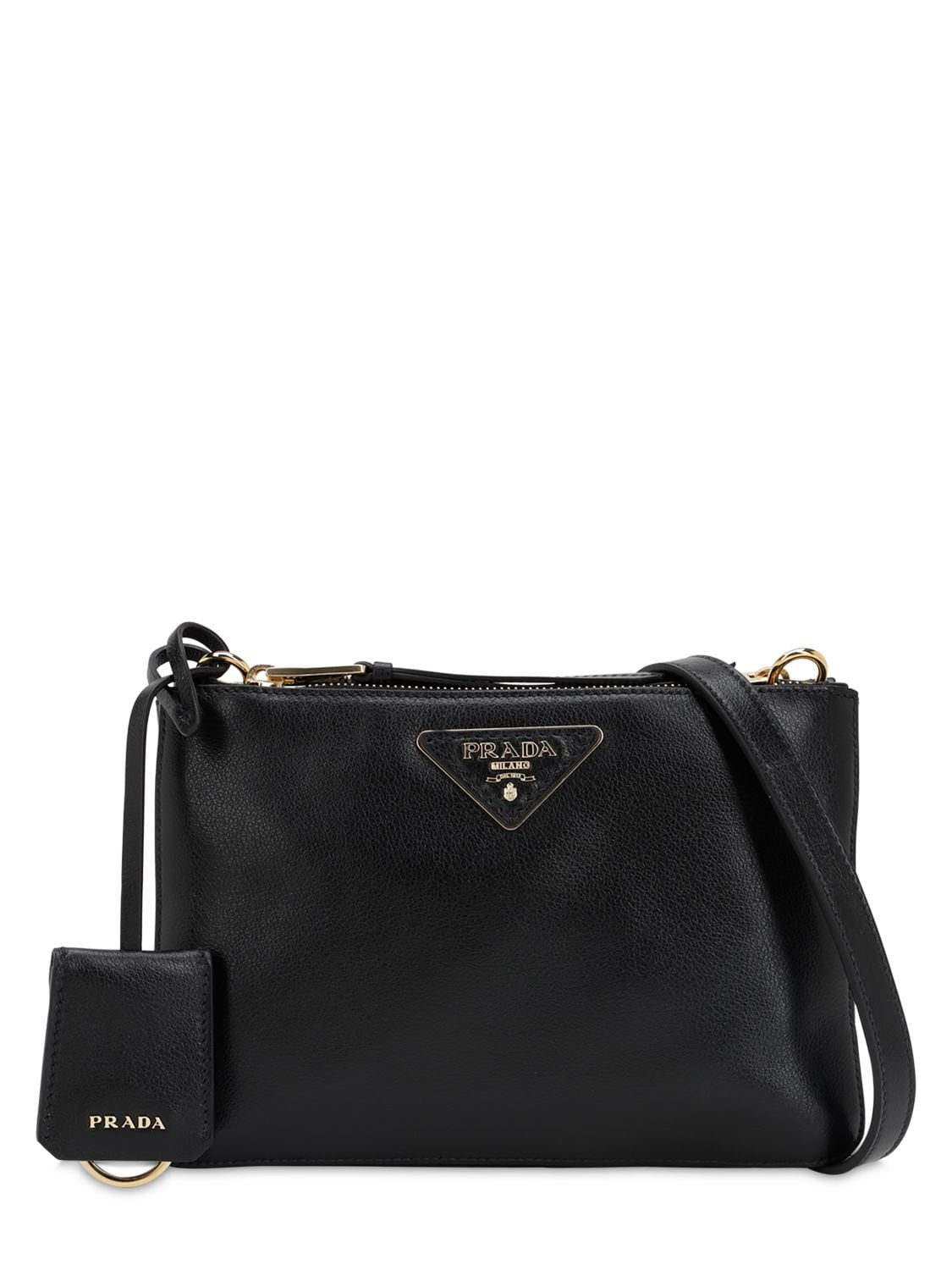 Prada Smooth Leather Shoulder Bag In Black