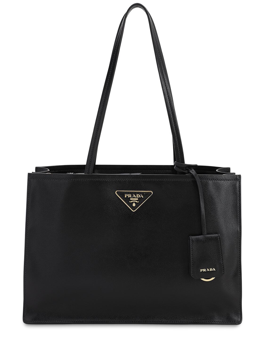 Prada Smooth Leather Tote Bag In Black