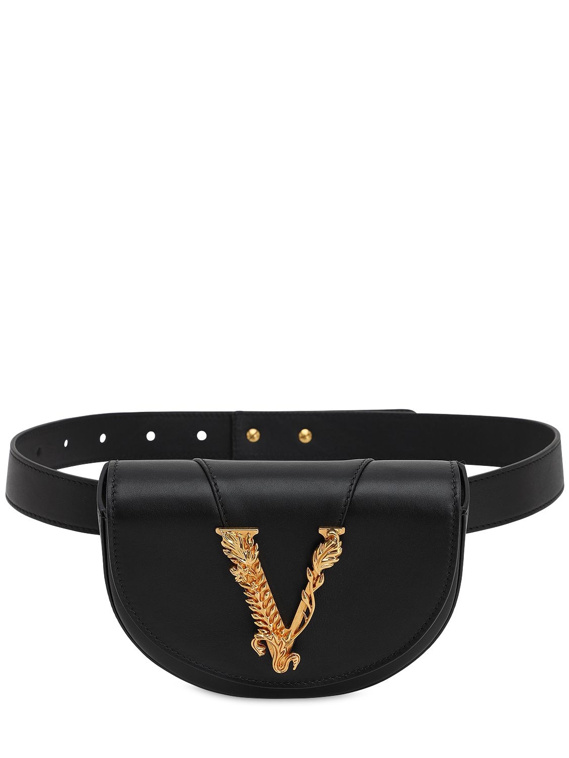 Versace Virtus Smooth Leather Belt Bag In Black
