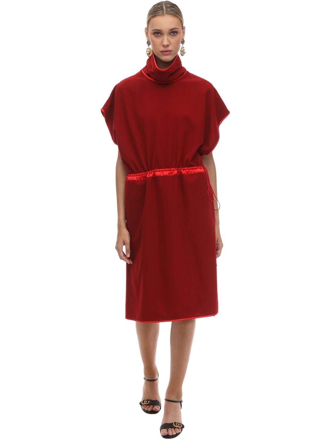 Gucci Soft Acetate & Silk Flannel Midi Dress In Red