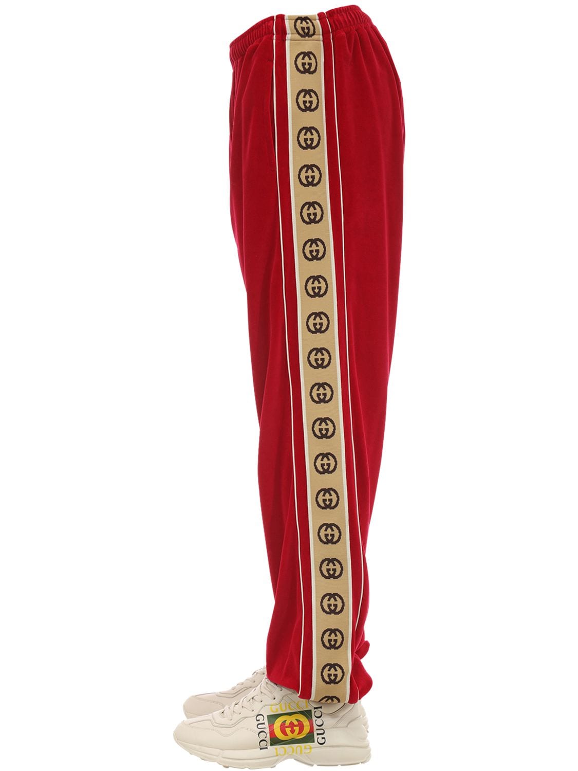 Gucci Cotton Blend Trousers W/ Logo Tape In Red