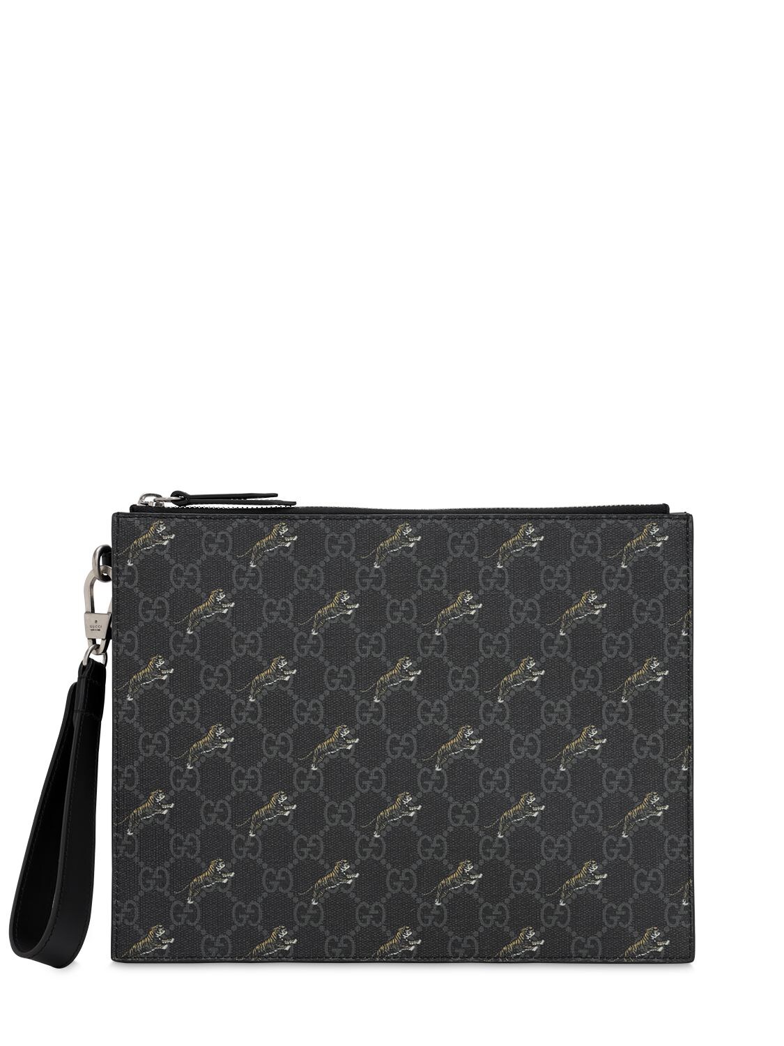Gucci Gg Tiger Coated Canvas Pouch In Black