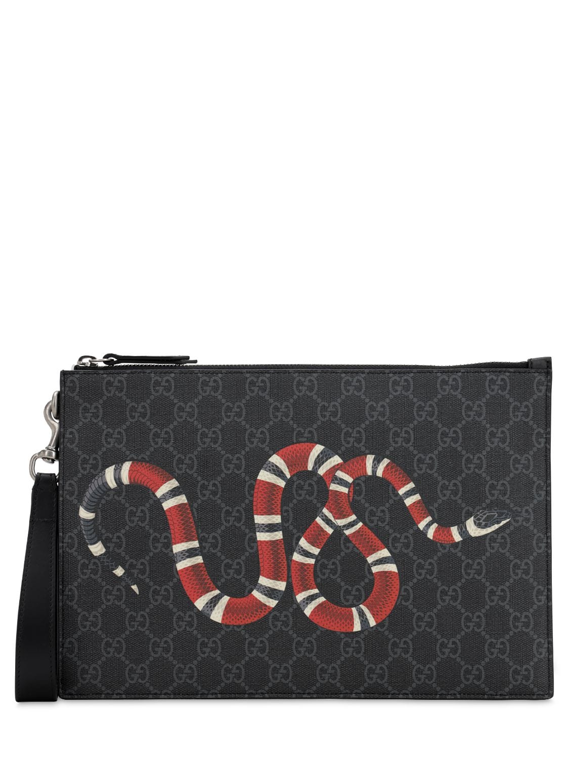 Snake Printed Coated Canvas Pouch