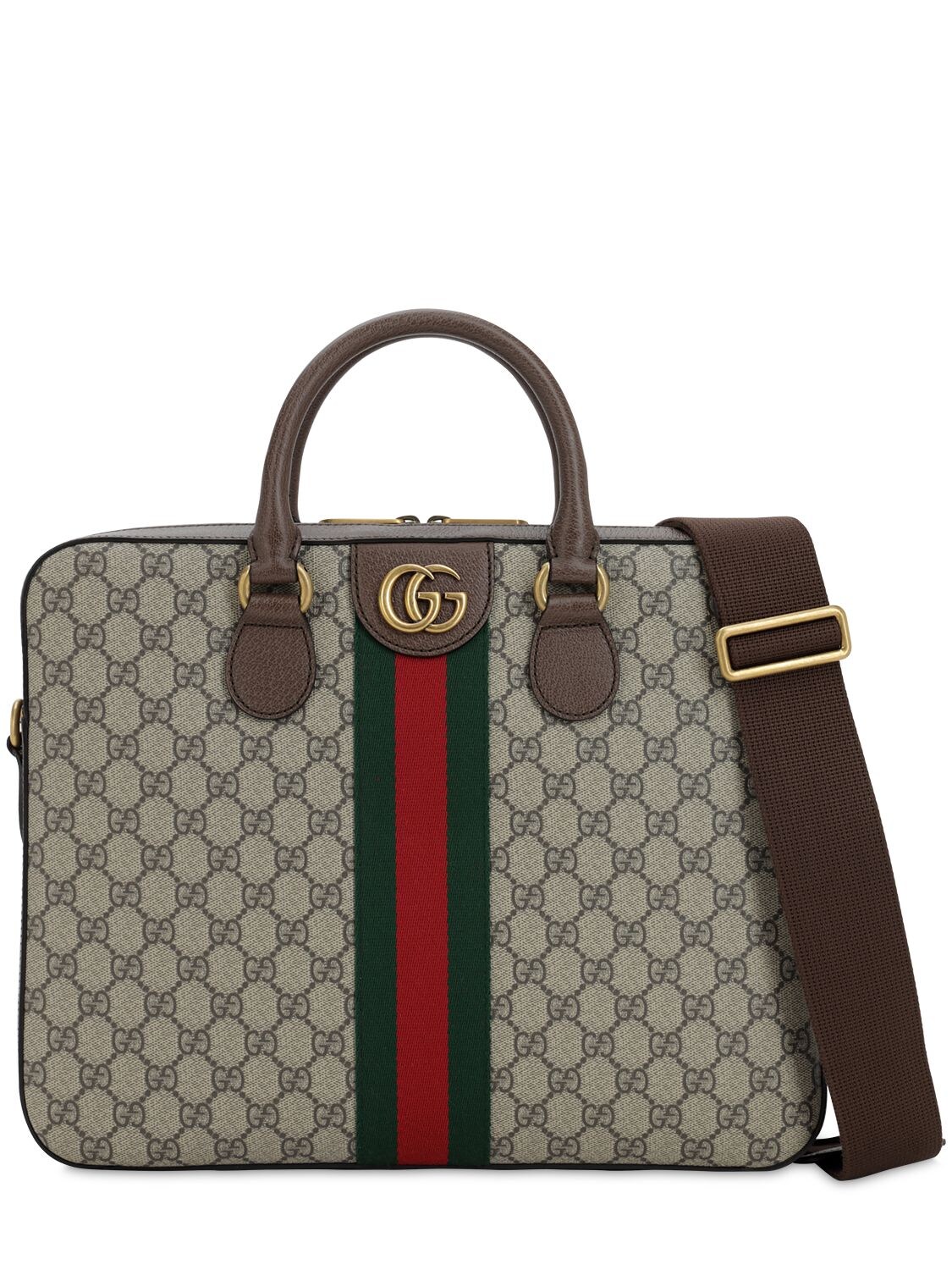 Gucci Gg Supreme Ophidia Briefcase Bag In Beige