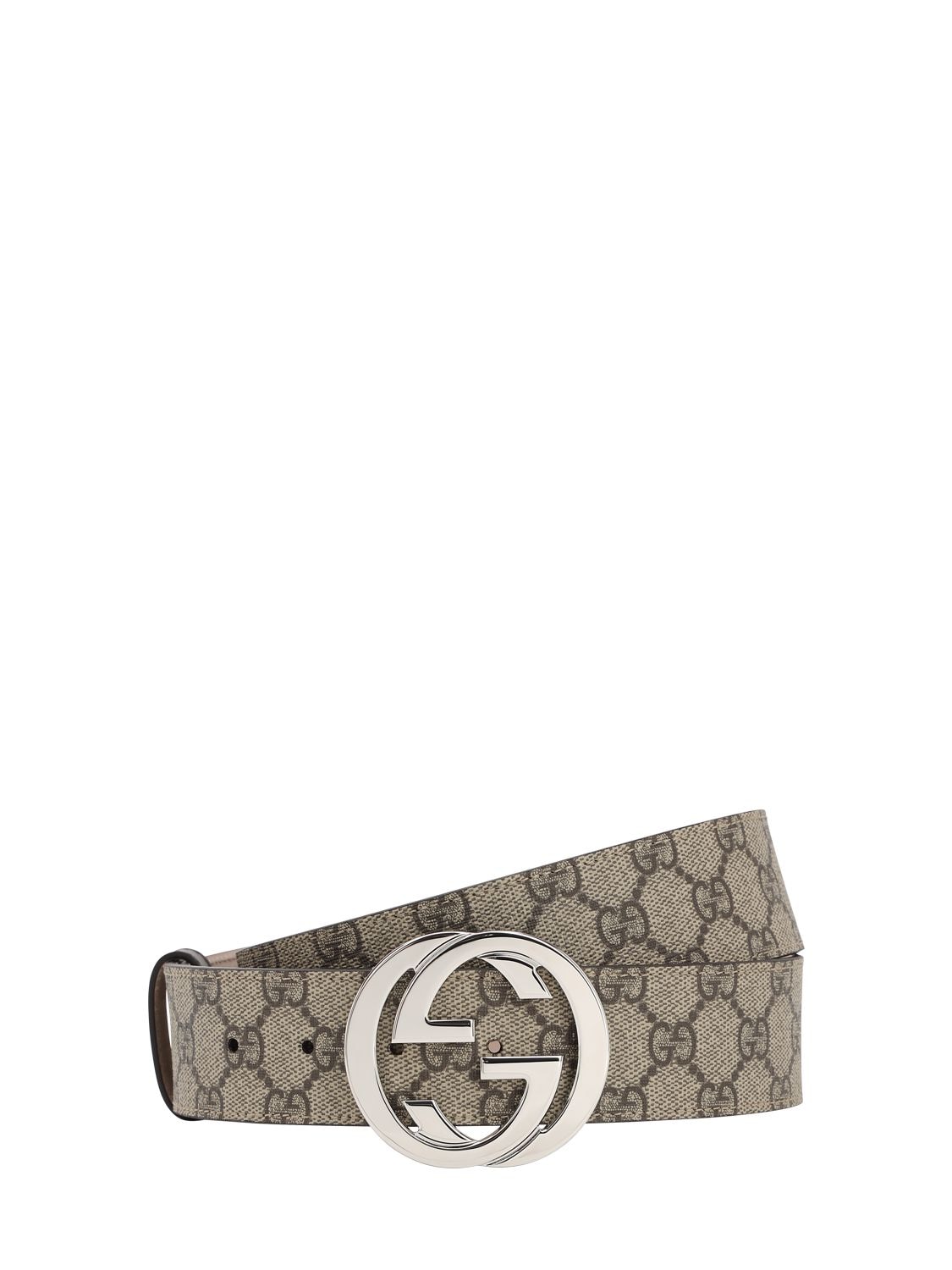 Shop Gucci 4cm Gg Supreme Logo Coated Canvas Belt In Beige