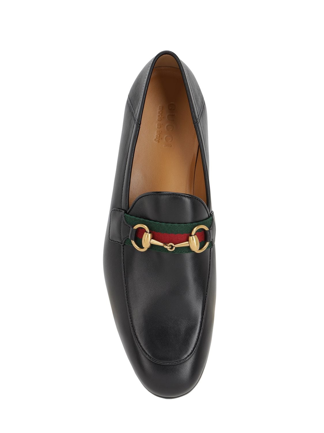 Shop Gucci 10mm Leather Foldable Loafers W/ Web In Black