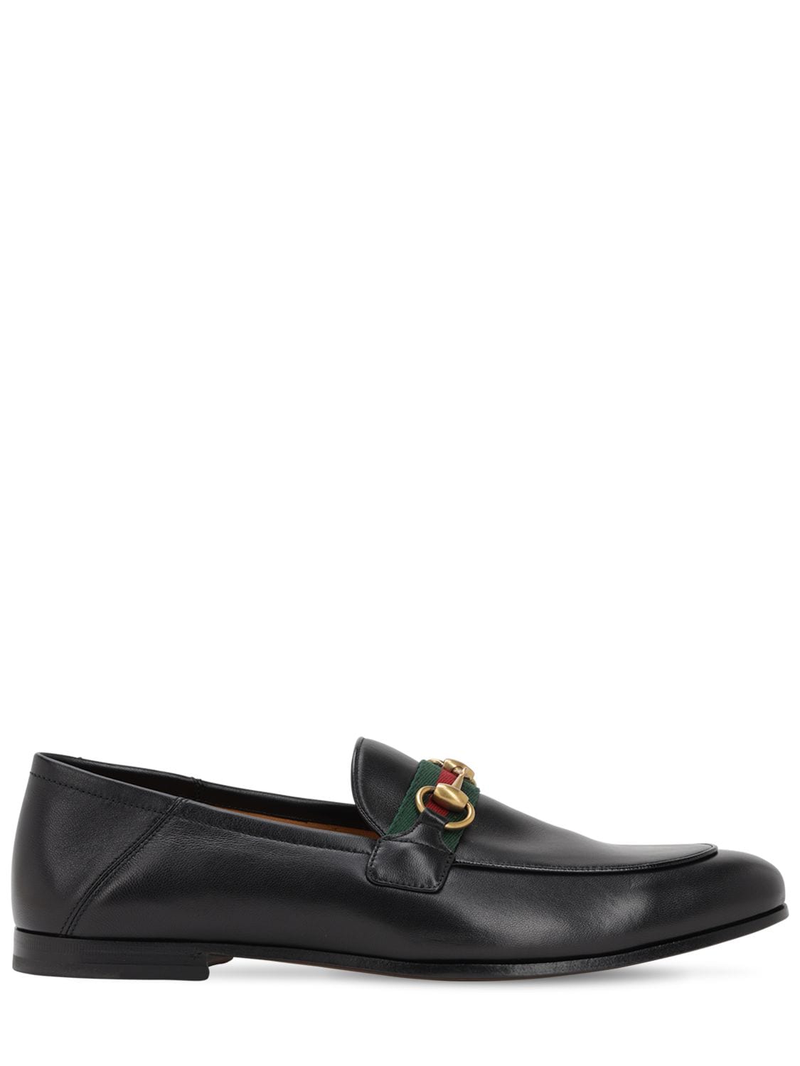 Shop Gucci 10mm Leather Foldable Loafers W/ Web In Black