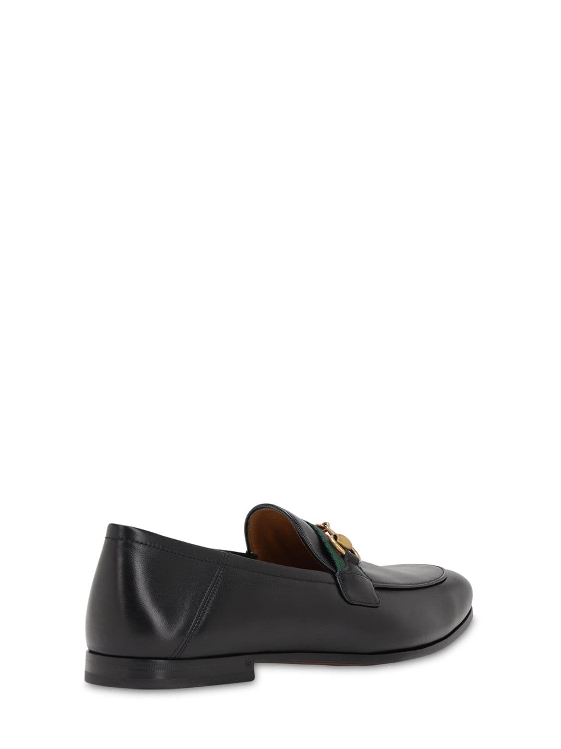 Shop Gucci 10mm Leather Foldable Loafers W/ Web In Black