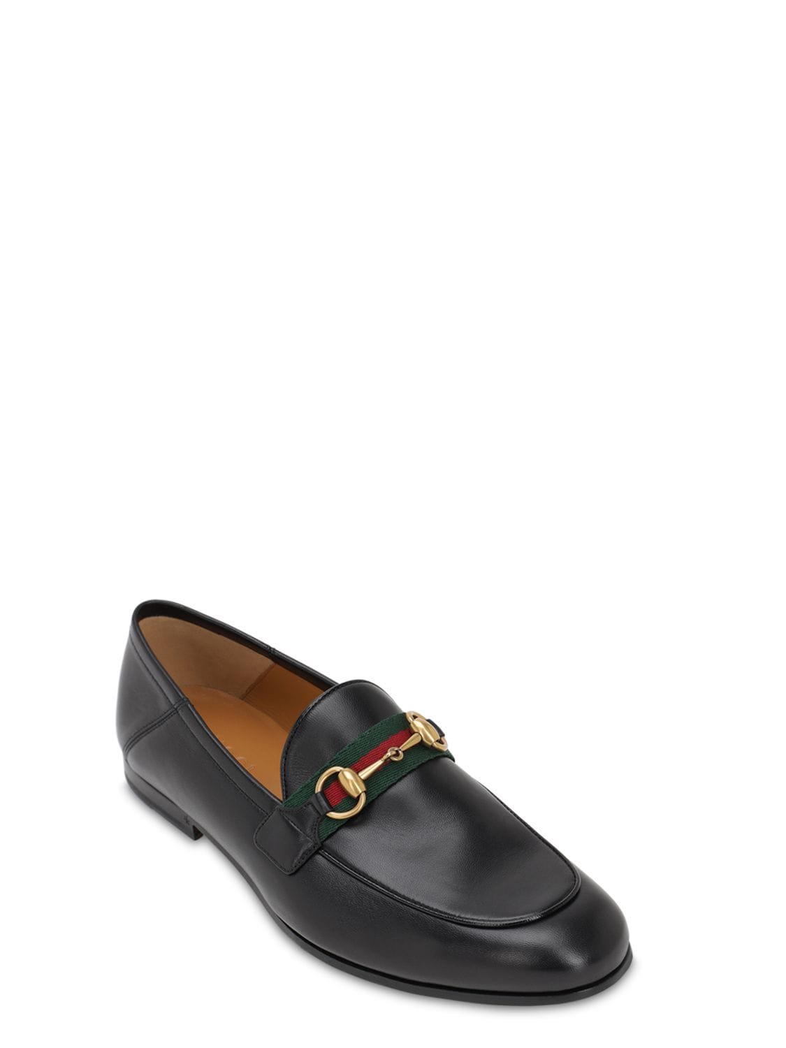 Shop Gucci 10mm Leather Foldable Loafers W/ Web In Black