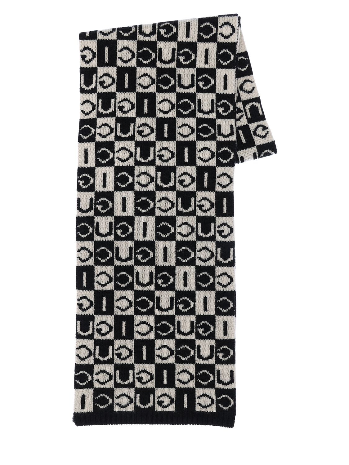 Gucci Logo Wool Knit Scarf In Black,white