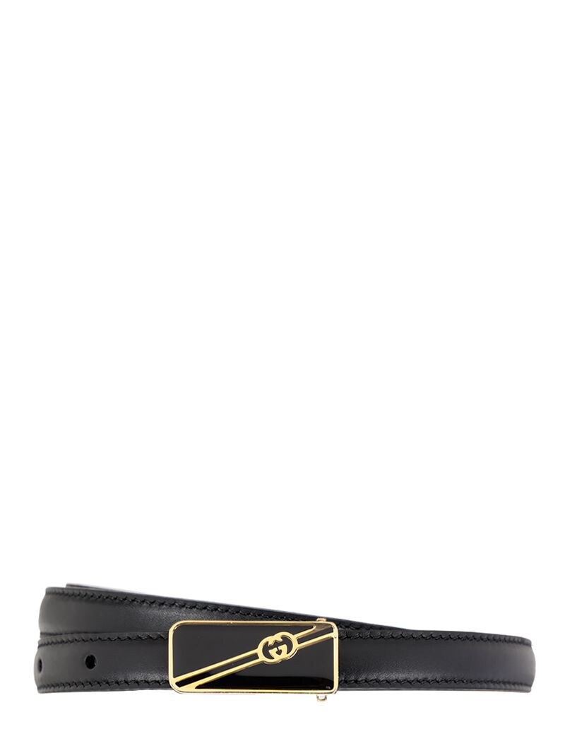 Gucci 15mm Leather Belt W/enamel Logo Buckle In Black