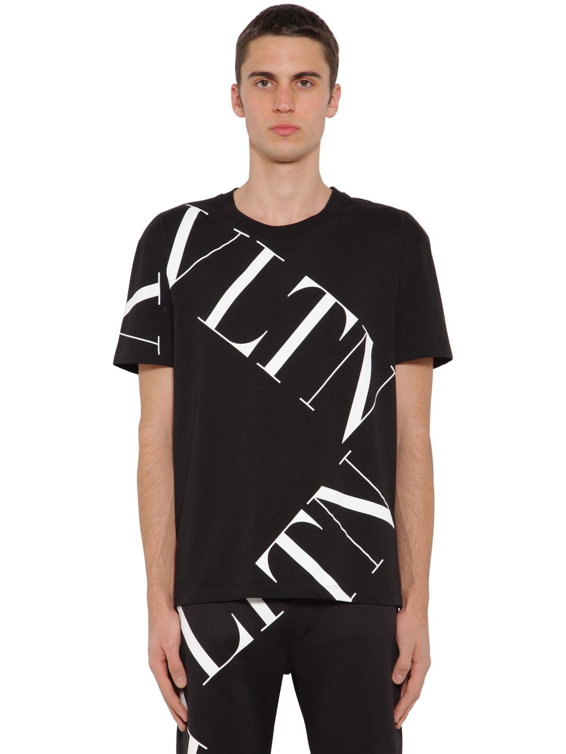Valentino Vltn Greed Printed Cotton Jersey T-shirt In Black,white