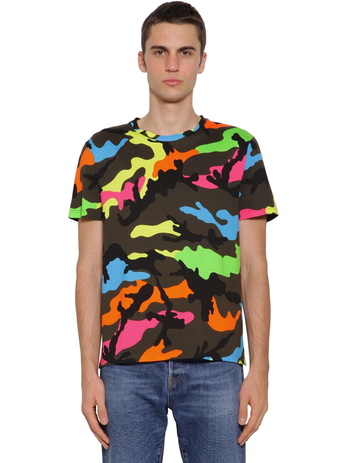 VALENTINO CAMO PRINT COTTON JERSEY T-SHIRT,70IH0Y023-SKVN0