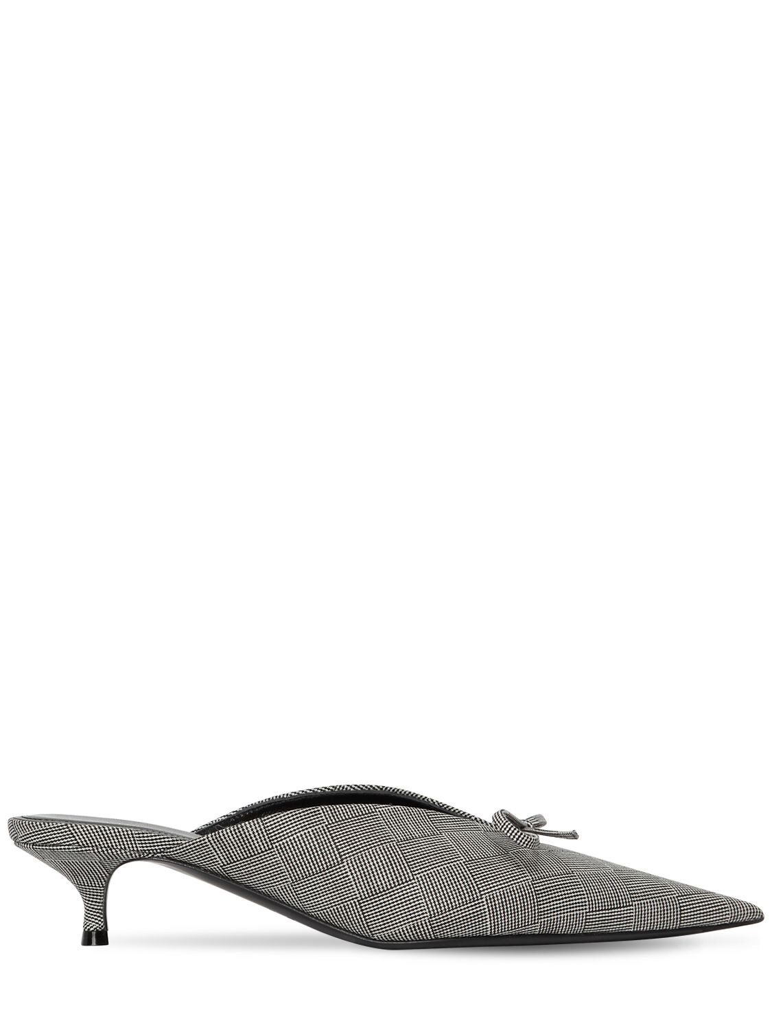 Balenciaga 40mm Knife Checked Virgin Wool Mules In Grey