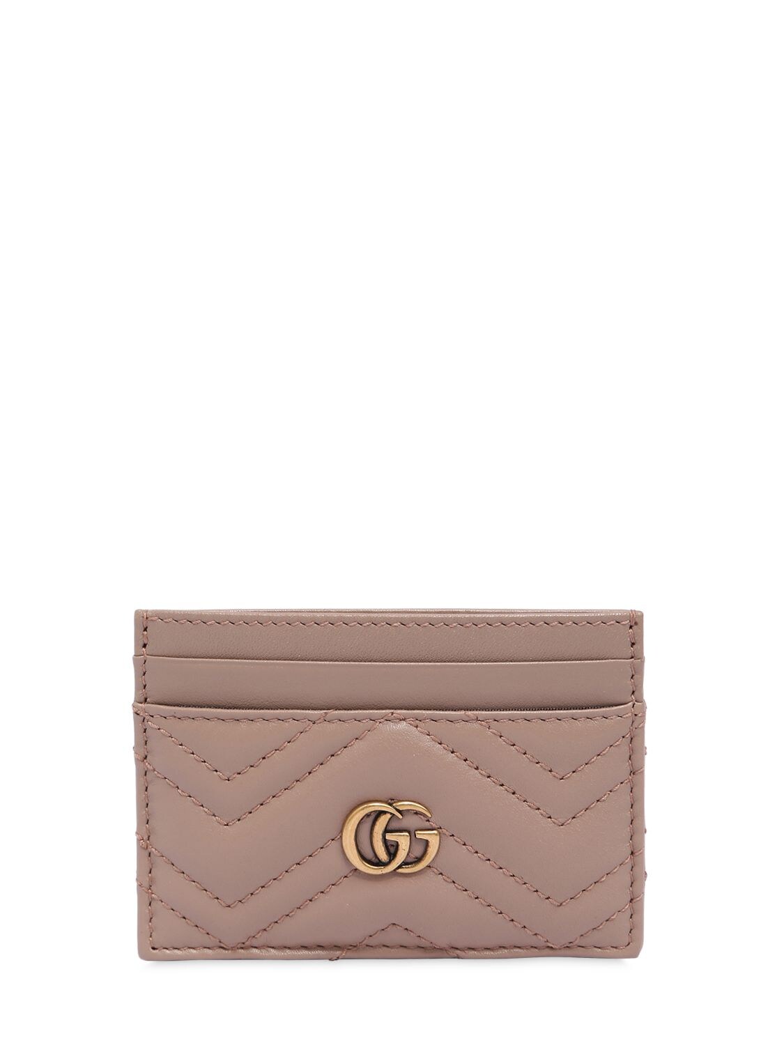 Gucci "gg Marmont"绗缝皮革卡包 In Poudre