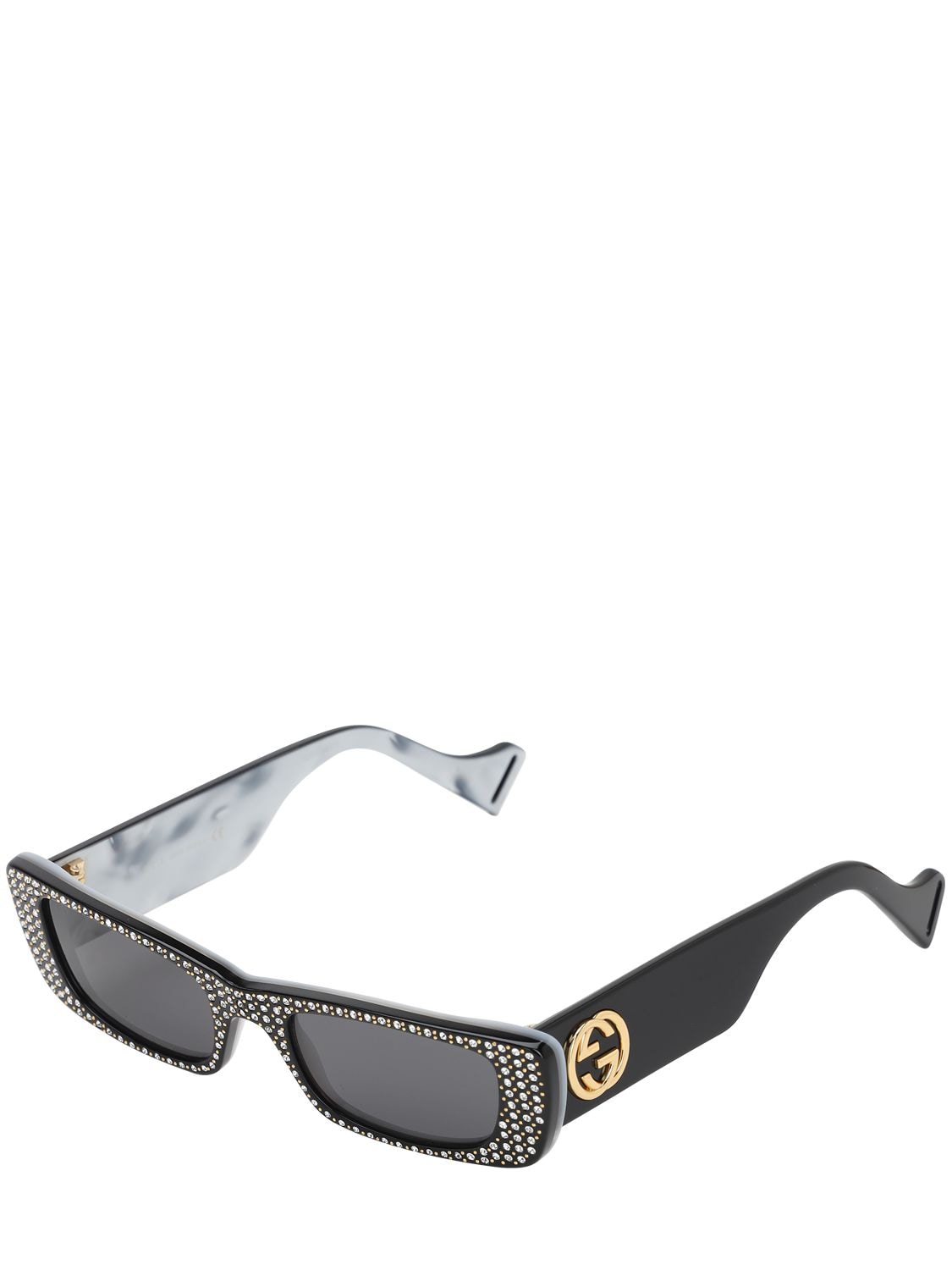Gucci Embellished Squared Acetate Sunglasses In Black