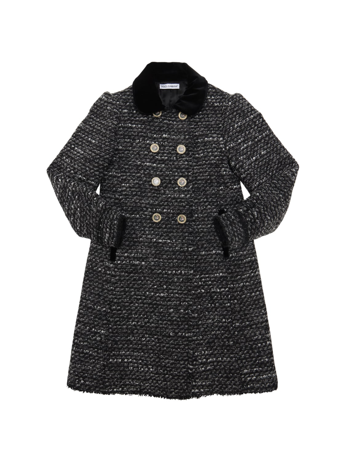 Dolce & Gabbana Kids' Acrylic & Cotton Blend Bouclé Coat In Black